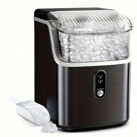 Portable Countertop Nugget Ice Maker with One-Touch Self-Cleaning, 35lbs/24H & 7-Minute Ice Production, Soft Chewable Nuggets, Includes Scoop & Basket, Stainless Steel Design for Home, Kitchen, Office, Parties (Black), Chewable Ice Maker, Kitchen Appliance, Modern Kitchenware, Easyclean Machine