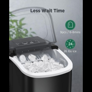Table Top Ice Maker with Handle, Makes 20 Pounds of Ice in 24 Hours, 9 Ice Cubes in 7 Minutes, Self-Cleaning Portable Ice Maker with Basket and Scoop for Home/Kitchen/Camping/RV. (Black)