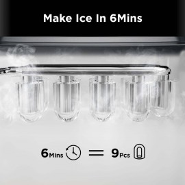 Table Top Ice Maker with Handle, Makes 20 Pounds of Ice in 24 Hours, 9 Ice Cubes in 7 Minutes, Self-Cleaning Portable Ice Maker with Basket and Scoop for Home/Kitchen/Camping/RV. (Black)