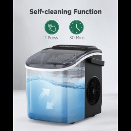 Table Top Ice Maker with Handle, Makes 20 Pounds of Ice in 24 Hours, 9 Ice Cubes in 7 Minutes, Self-Cleaning Portable Ice Maker with Basket and Scoop for Home/Kitchen/Camping/RV. (Black)