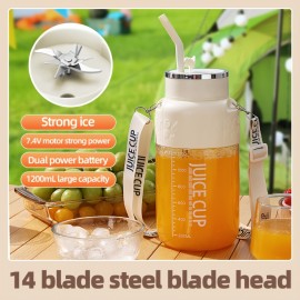 1200 milliliters capacity, universal for all seasons, large-capacity wireless portable juicer bucket, electric sports cup-style fresh fruit juicer, 10 sets of stainless steel blades, powerful motor, highly suitable for outdoor fresh juice extraction.