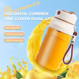 [800ml Large Capacity Juice Cup] 800ml Large Capacity Juice Cup with 14-Leaf Blades, Quick-Freeze Fresh Fruit Smoothie, One-Press Operation (Portable Leak-Proof + Direct Drinking Design), Perfect for Fitness, Outdoor Picnics, Family Gatherings, and Office Hydration - Lightweight, Efficient, and Easy to Clean, Juice Blende