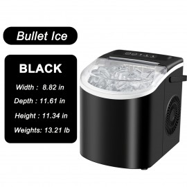 Saeoola Countertop Ice Maker Machine, Makes 9 Ice Cubes In 7 Minutes, Self-Cleaning Ice Maker With Ice Scoop And Basket, 2 Sizes Of Bullet Ice For Home, Kitchen, Camping, Party, RV. (BLACK)