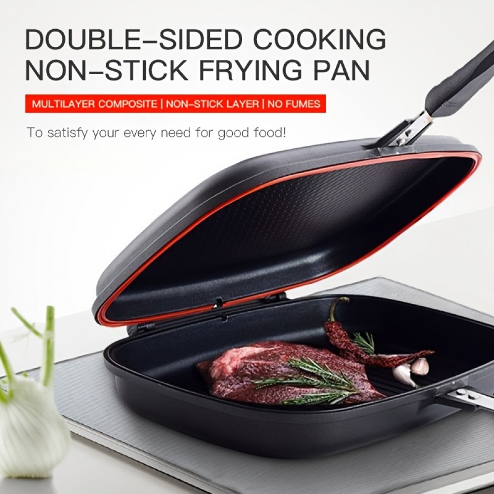 1pc Premium Aluminum Non-Stick Steak Pan - Double-Sided Cooking, Smokeless & Oil-Reducing Design, Easy Clean, Perfect for Indoor/Outdoor Parties & Everyday Use, Indoor Cooking, Modern Kitchenware, Durable Cookware