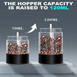 Foqucy-[2-pack] Black electric pepper grinder, power LED display, 4.06oz large capacity, 6-level coarse and fine adjustment, one-handed operation, durable and high-value pepper grinder, suitable for home, kitchen, party, restaurant, barbecue