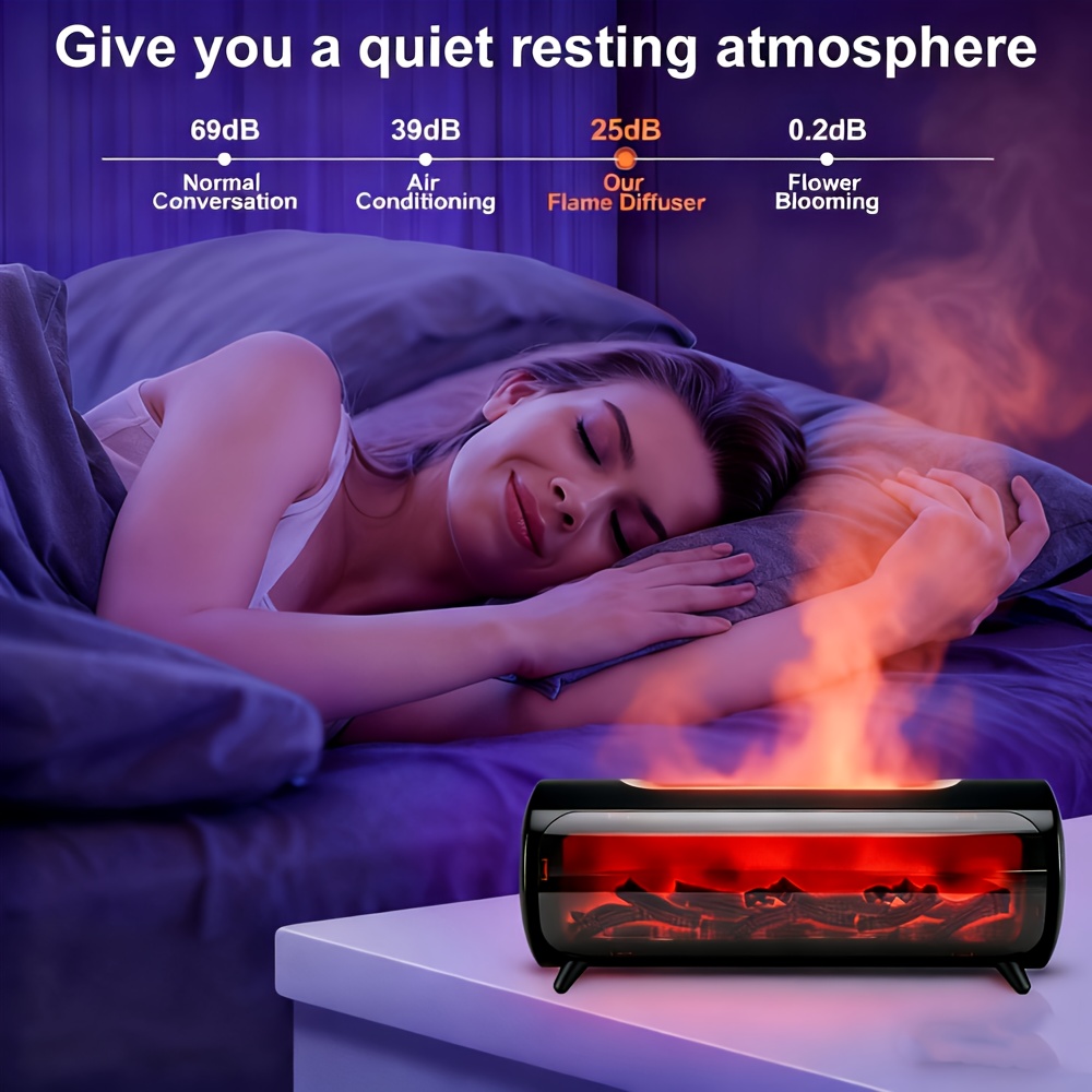 USB-Powered Flame Effect Humidifier with 5dB Quiet Operation, 5.07oz Flame Effect, 5W, PP+ABS+PC Material, 264x95x100mm Compact Design, 5dB Quiet Operation, 5W Power, Humidifier For Room, Humidifier For Home, Humidifier For Bedroom