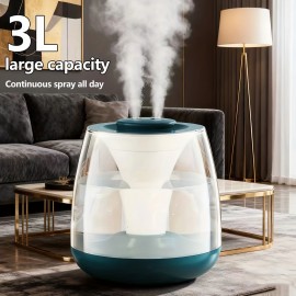 101.44oz Dual Mist Heater USB Portable Digital Display Humidifier, Long-Lasting Spray for Large Rooms, Living Room, Office, Student Dorms, 7-Color Night Light, Top Water Refill, Easy To Clean, Add Water-soluble Essential Oils