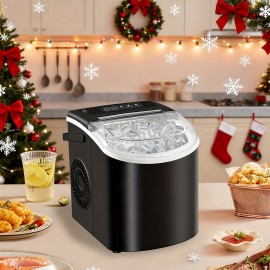 Hailang Countertop Ice Maker With Handle, Produces 26 Lbs Of Ice In 24 Hours, Makes 9 Cubes In 7 Minutes, Portable Ice Maker With Basket And Scoop, Ideal For Home/Kitchen/Camping, Black