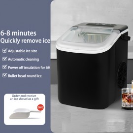 Countertop Ice Maker, Portable Ice Maker, Makes 6 Bullet-shaped Ice Cubes Within 9 Minutes, with Self-cleaning Function And Can Produce 24 Pounds Of Ice In 26.5 Hours. It Comes with A Handle, A Basket And A Spoon, And Is Suitable for Home, Kitchen