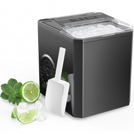 MCQ Ice Maker Countertop, 9 Cubes Ready in 6 Mins, 26lbs in 24Hrs, Self-Cleaning Ice Machine with Ice Scoop and Basket, 2 Sizes of Bullet Ice, Bright Black & White