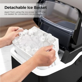 Multi-Gauge Commercial Ice Machine Countertop, 28/35/45 Lb/Day, Self-Cleaning, 24 Hour Timer, LED Panel with Ice Scoop, Bullet Ice/Nugget/Cube Ice Maker, Home/Bar/Party, with Ice Basket