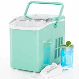MCQ 1PCS Countertop Ice Maker | 9 Cubes in 6 Mins • 26lb Daily Capacity • Self-Cleaning • 2 Bullet Ice Sizes • Includes Scoop & Basket (Black/Green), 9 x 12 x 13 In