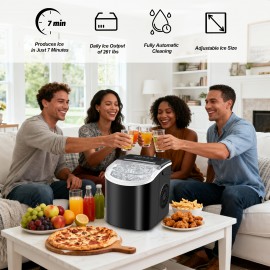 Countertop Ice Maker with Handle, Produces 26 Pounds Of Ice Within 24 Hours And 9 Ice Cubes In 7 Minutes. Portable Ice Maker Includes Ice Basket And Scoop, Suitable for Home/kitchen/camping/apartment Use., Home Ice Machine, Kitchen Appliance, Sleek