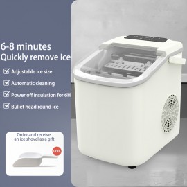 Countertop Ice Maker, Portable Ice Maker, Makes 6 Bullet-shaped Ice Cubes Within 9 Minutes, with Self-cleaning Function And Can Produce 24 Pounds Of Ice In 26.5 Hours. It Comes with A Handle, A Basket And A Spoon, And Is Suitable for Home, Kitchen