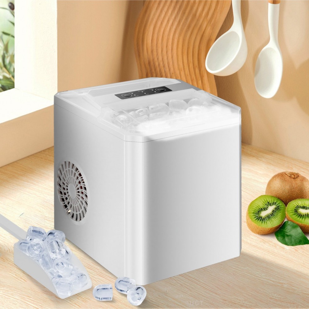 MCQ Ice Maker Countertop, 9 Cubes Ready in 6 Mins, 26lbs in 24Hrs, Self-Cleaning Ice Machine with Ice Scoop and Basket, 2 Sizes of Bullet Ice, Bright Black & White