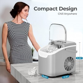 Desktop Ice Maker, 50.72oz Detachable Water Tank, Produces 16 Ice Cubes In 5-18 Minutes, 24-hour Timer, Portable Ice Cube Maker, Comes With Ice Basket & Ice Scoop, 33lbs/day, Self-cleaning Ice Maker, Suitable For Home, Office, Parties